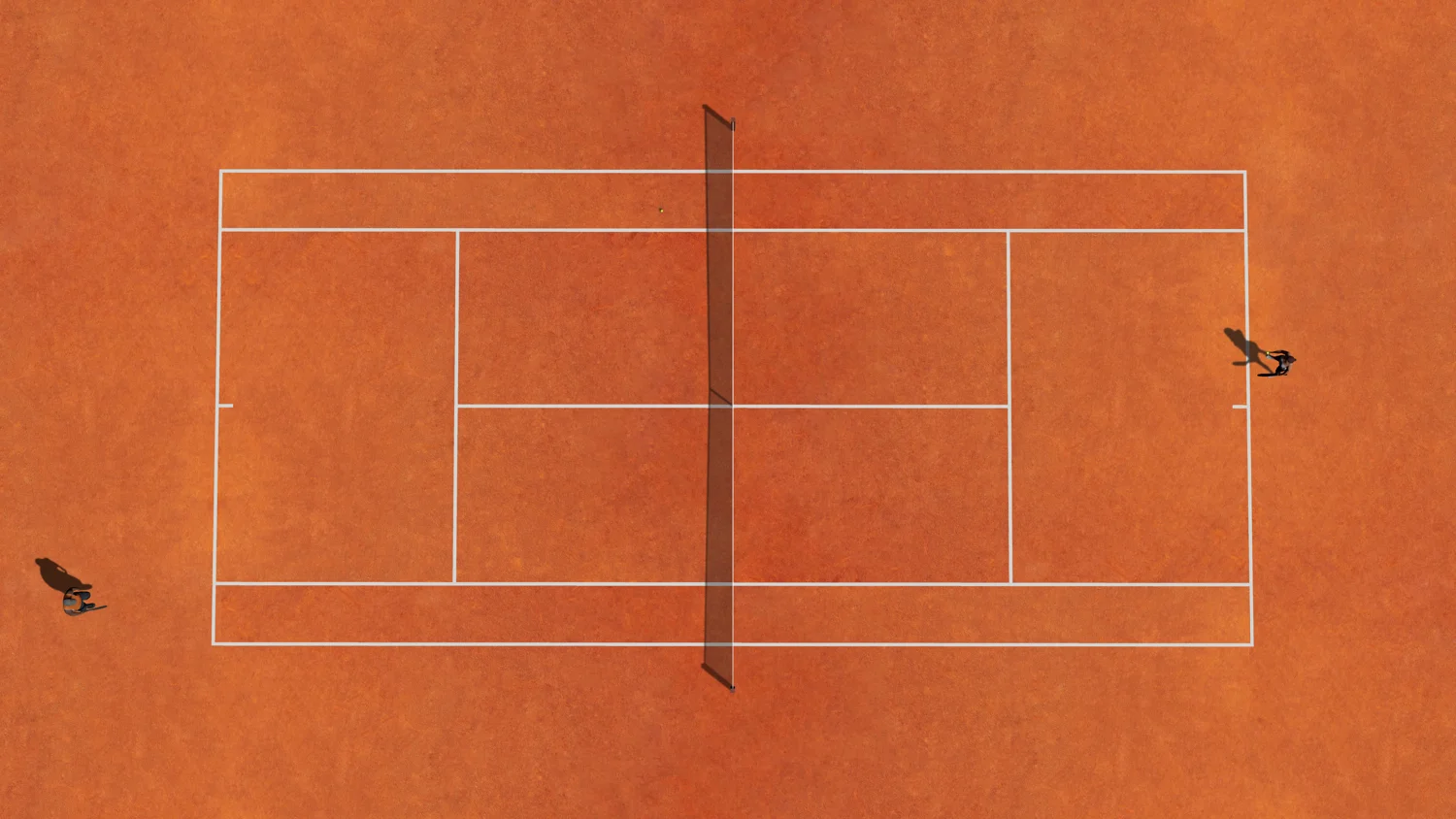 Two players on a tennis court viewed from above, illustrative image